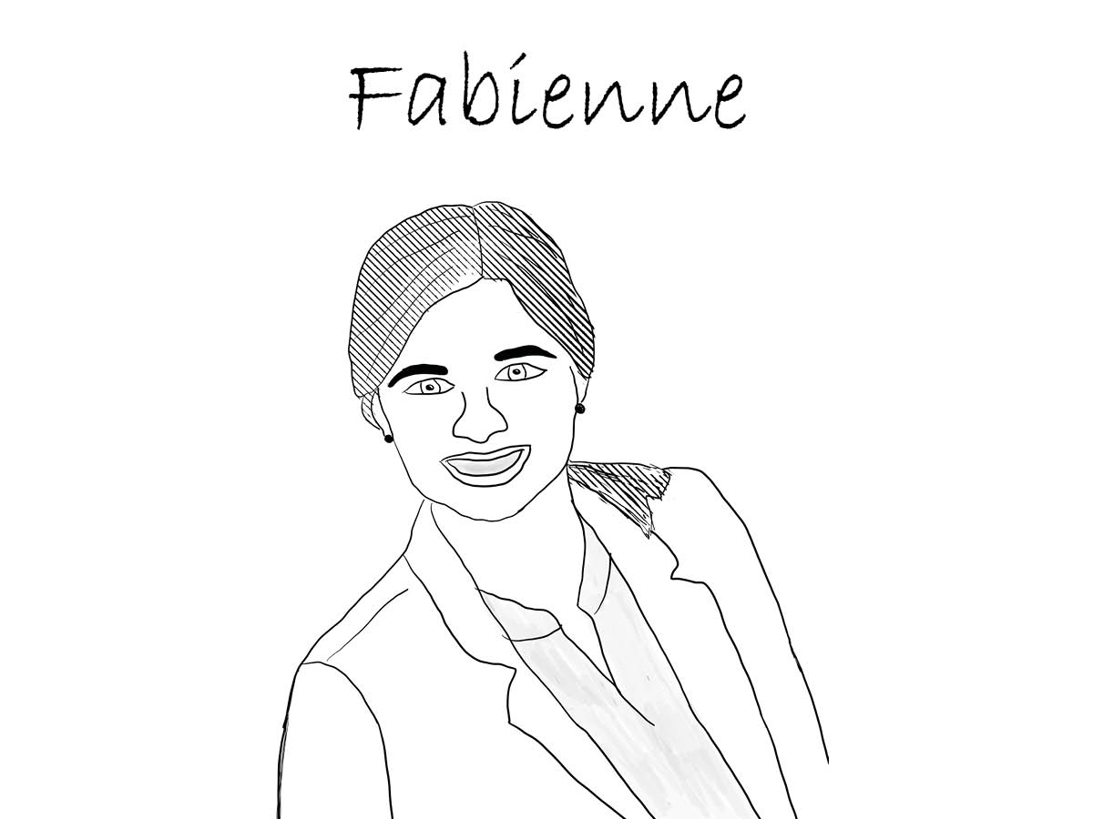 fabienne-schnieders Zeichnung von Fabienne Schnieders, Frau mit mittellangen Haaren, in Jacket und Bluse