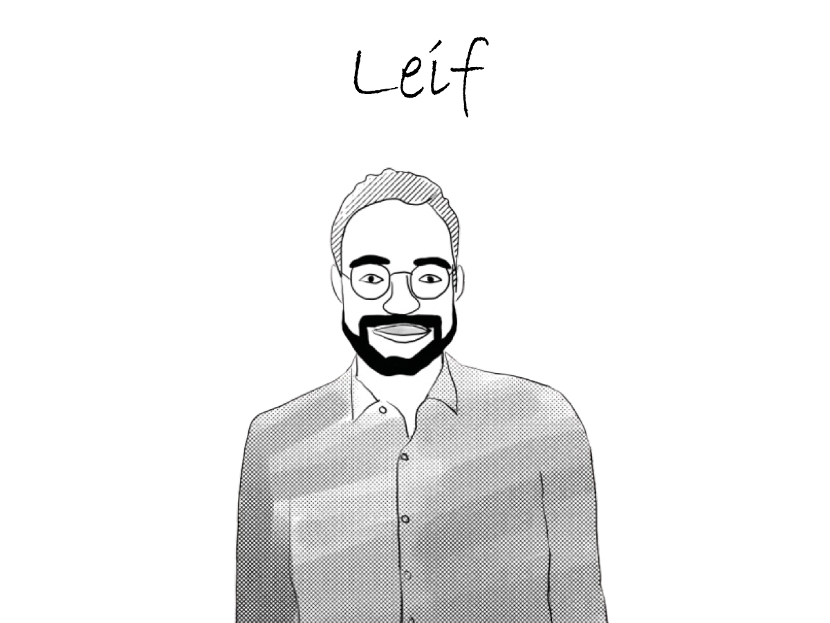 Zeichnung von Leif Struwe, Mann mit Bart, Brille und kurzen Haaren, in Hemd